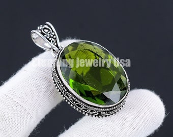 Peridoto piedra preciosa hecho a mano 925 colgante de plata de ley, collar de peridoto verde, colgante antiguo de peridoto para regalos de Navidad joyería para ella