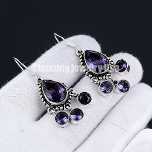 Amethyst Top Quality Gemstone Earring, Pear Shape Cut Stone Silver Earring, 925 Solid Silver Earring, Gemstone Jewelry, Gemstone Earring
