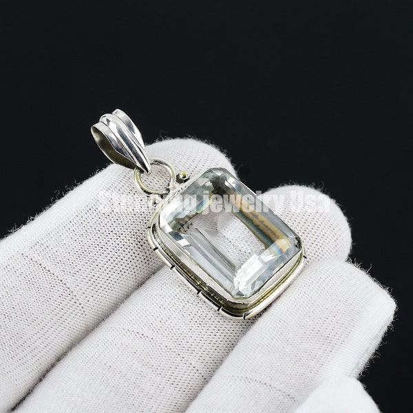 White Topaz Pendant, White Topaz Pendant with Silver Chain, White Topaz Gemstone Handmade 925 Sterling Silver Jewelry Pendant For Gift