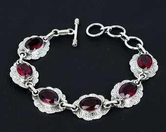 Red Garnet Bracelet Red Garnet Gemstone Handmade 925 Sterling Silver Bracelet Red Garnet Bracelet For Gift Red Garnet Bracelet For Mother