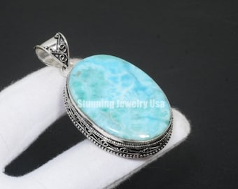 Best Quality Larimar Pendant 925 Sterling Silver Jewelry Unisex Pendant Handmade Pendant Necklace Chain Women Pendant For Gift Boho Pendant