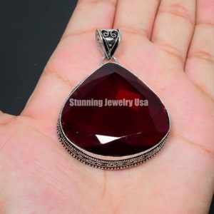 Red Garnet Gemstone Pendant Red Garnet Handmade 925 Sterling Silver Jewelry Pendant Red Garnet Antique Silver Jewelry For Christmas Gifts