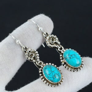 Tibetan Turquoise Earring, 925 Sterling Silver Earring, Handmade ...