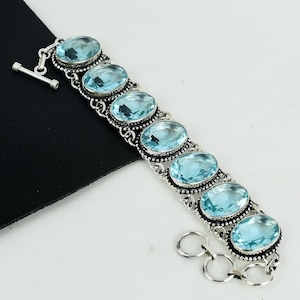 Aquamarine Gemstone Handmade Bracelet 925 Sterling Silver Jewelry, Bracelet For Mom, Boho Jewelry For Gifts, Engagement Gift For Love