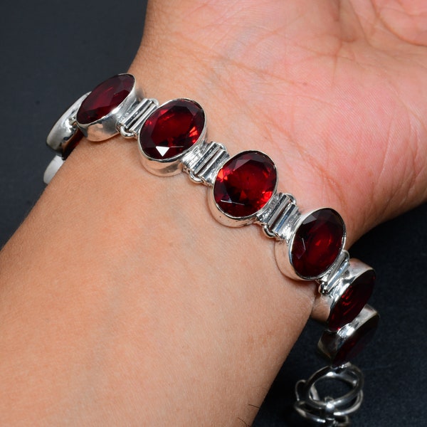 Bracelet grenat rouge Bracelet en argent sterling 925 fait main avec pierres précieuses grenat rouge Bracelet grenat rouge pour cadeau Bracelet grenat rouge pour elle