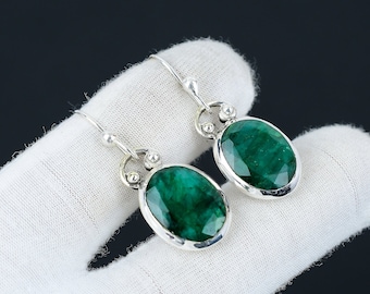 Emerald Gemstone Earring, Emerald 925 Sterling Silver Earring, Emerald Handmade Jewelry, Bohemian Earring, Gifts For Women, Women&#39;s Earring