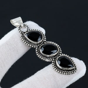 Black Spinel Pendant, 925 Sterling Silver, Three Gemstone Pendant, Black Spinel Gemstone, Handmade Gifts, Handmade Jewelry For Gifts For Her