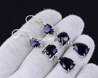 Amethist Gemstone 925 Sterling Silver Earring Geboortesteen 925 Solid Sterling Silver Earring Amethyst Vrouwen Edelsteen Amethyst Oorbellen voor haar