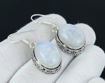 Rainbow Moonstone Gemstone Handmade 925 Sterling Silver Earring, Rainbow Moonstone Jewelry Earring Gifts For Women Moonstone Jewelry For Her