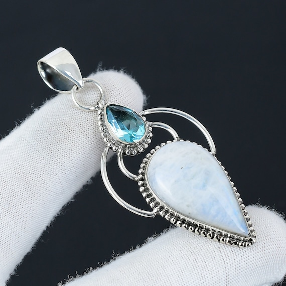 レインボームーンストーン、ブルートパーズ宝石ハンドメイド925