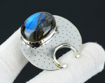 Colgante hecho a mano de piedras preciosas de labradorita azul llamativo, colgante de plata de ley 925, colgante de plata de labradorita natural, joyería de labradorita