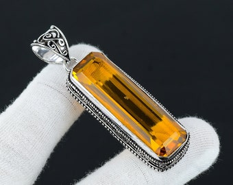 Citrine Gemstone Silver Antique Pendant, 925 Sterling Silver Jewelry Pendant, Silver Citrine Jewelry, Pendant For Her, Pendant For Gifts