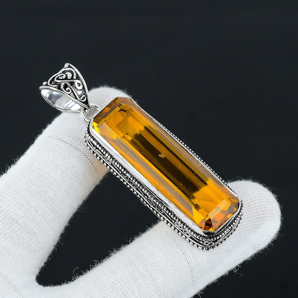 Citrine Gemstone Silver Antique Pendant, 925 Sterling Silver Jewelry Pendant, Silver Citrine Jewelry, Pendant For Her, Pendant For Gifts