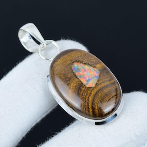 Sällsynt ädelstenshänge med stenblockopal i 925 sterlingsilver, antikt hänge för kvinnor, statement-smycken, födelsedagspresent till kvinnor