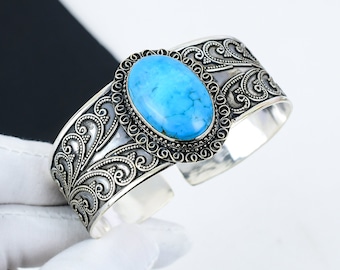 Natural Sleeping Turquoise Gemstone Handmade 925 Sterling Silver Bracelet, Sleeping Turquoise Natural Bracelet, Gemstone Bangle For Gifts