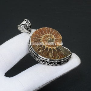 Ammonite Sterling Silver Pendant Ammonite Gemstone Jewelry Ammonite 925 Sterling Silver Necklace Pendant Gift For Him Ammonite Jewelry