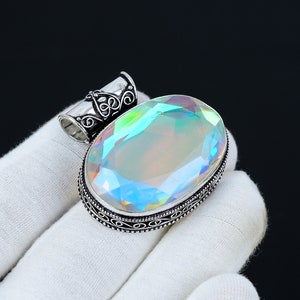 Mystic Topaz Pendant, 925 Sterling Silver Pendant, Handmade Jewelry Pendant, Antique Pendant, Gemstone, Mystic Topaz Gemstone, Gift For Mom