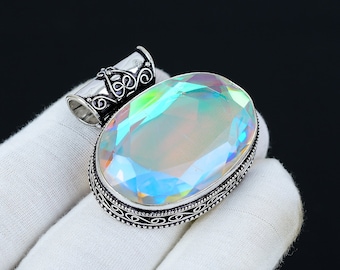 Mystic Topaz Pendant, 925 Sterling Silver Pendant, Handmade Jewelry Pendant, Antique Pendant, Gemstone, Mystic Topaz Gemstone, Gift For Mom