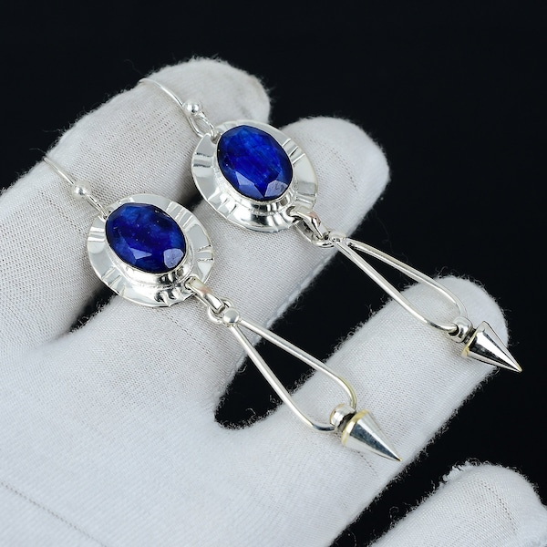 Blue Sapphire Earring, Silver Earring, Oval Sapphire Gemstone Earring, 925 Sterling Silver Earring, Natural Gemstone, Meditation Earring