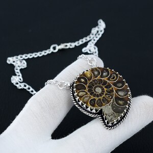 Natural Ammonite Gemstone Handmade 925 Sterling Silver Necklace, Silver Gemstone Necklace, Ammonite Gemstone jewelry For Women, For Gifts