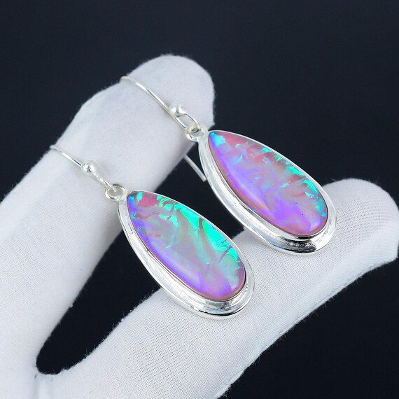 Orecchini in opale viola australiano triplet, gioielli in argento sterling 925, orecchini in argento, orecchini antichi, orecchini fatti a mano, regalo di compleanno - Italia