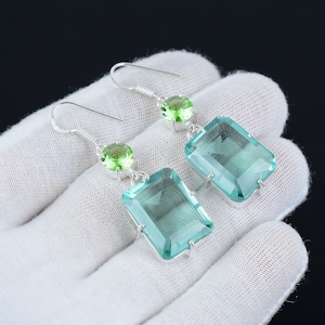 Swiss Blue Topaz, Peridot Gemstone Earring, 925 Sterling Silver Jewelry, Boho Silver Earring, Handmade Jewelry Gifts For Her Christmas Gifts