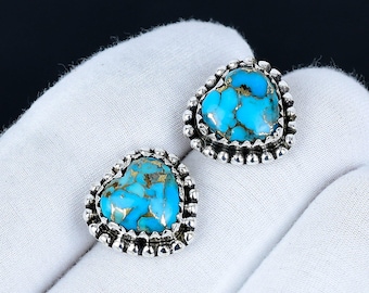 Orecchini a bottone in argento sterling con lapislazzuli e turchese fatti a mano - Italia