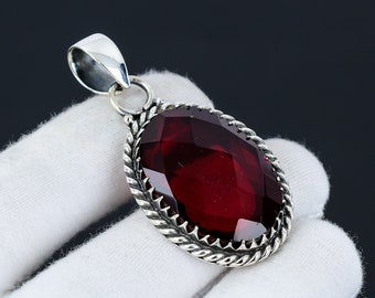 Red Garnet Gemstone Pendant 925 Sterling Silver Pendant Garnet Gemstone Pendant Silver Handmade Pendant Garnet Jewelry Gift For Her Jewelry