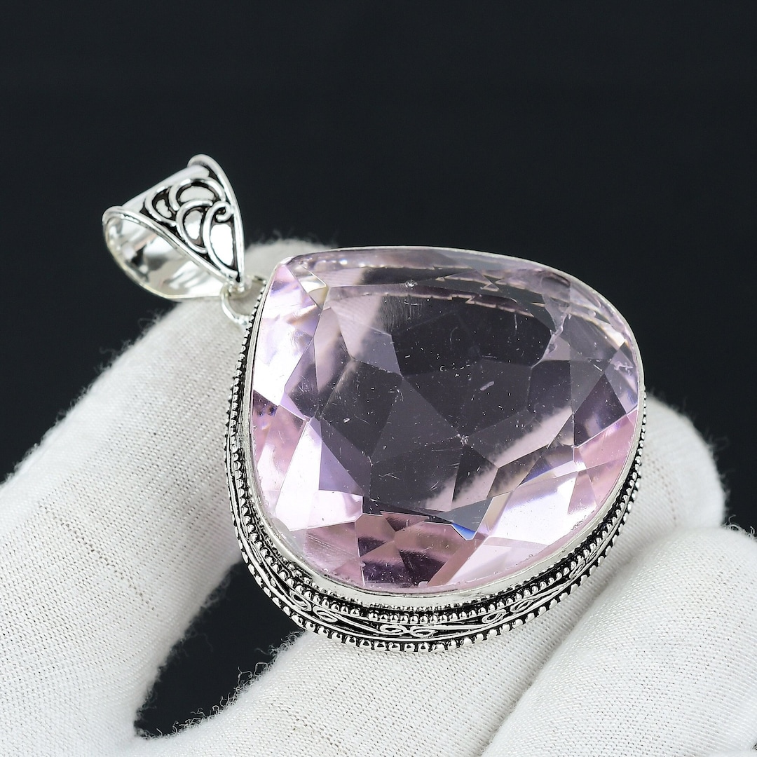 Pink Kunzite Gemstone Necklace Kunzite 925 Sterling Silver Etsy