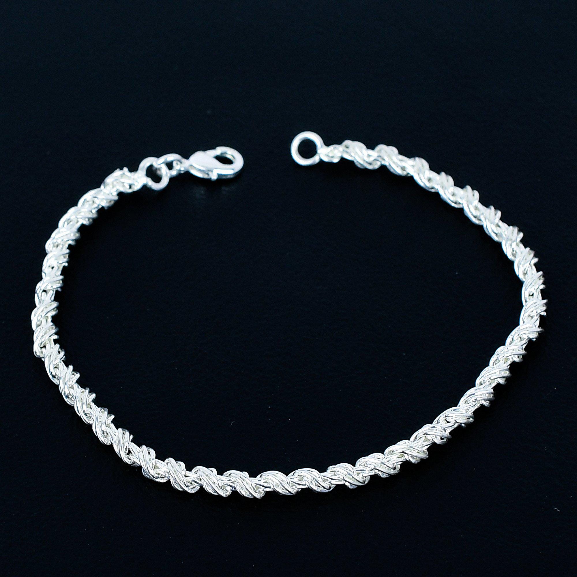 925 Sterling Silver Twisted Rope Chain Bracelet | Elegant Braided