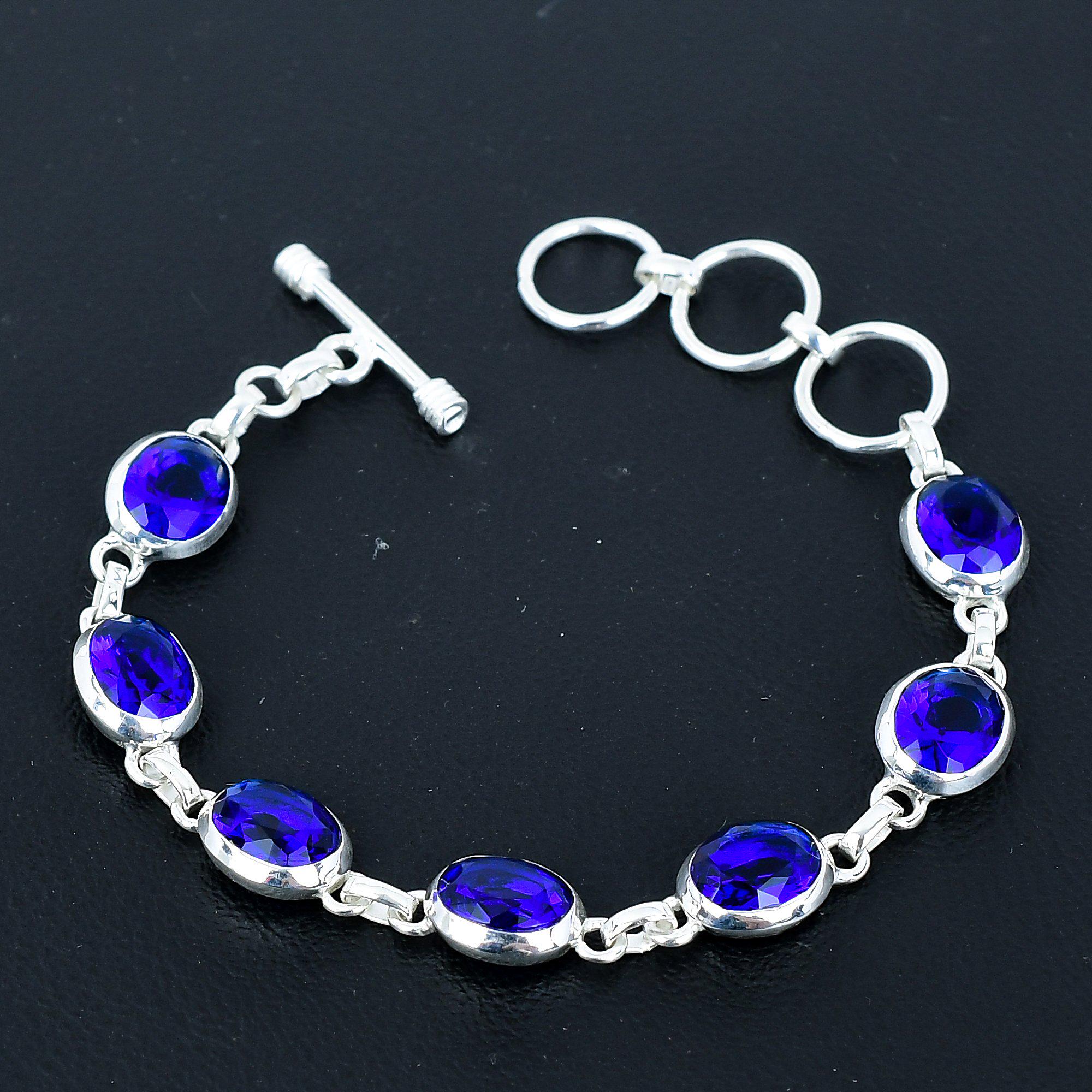 Bracciale In Argento Sterling 925 Per Uomo Con Zaffiro Blu Naturale