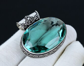 Aquamarine Pendant, 925 Sterling Silver Pendant, Handmade Jewelry Pendant, Antique Pendant, Aquamarine Gemstone, Pendant Gifts For Mother