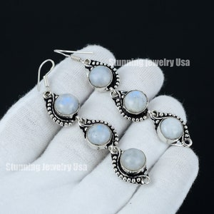 Regenbogen Mondstein Edelstein 925 Sterling Silber Ohrring Birthstone 925 Solid Sterling Silber Ohrring Mondstein Frauen Edelstein Ohrring für Sie