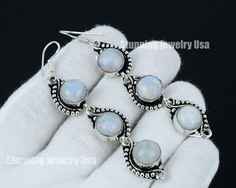 Rainbow Moonstone Gemstone 925 Sterling Silver Earring Birthstone 925 Solid Sterling Silver Earring Moonstone Women Gemstone Earring For Her