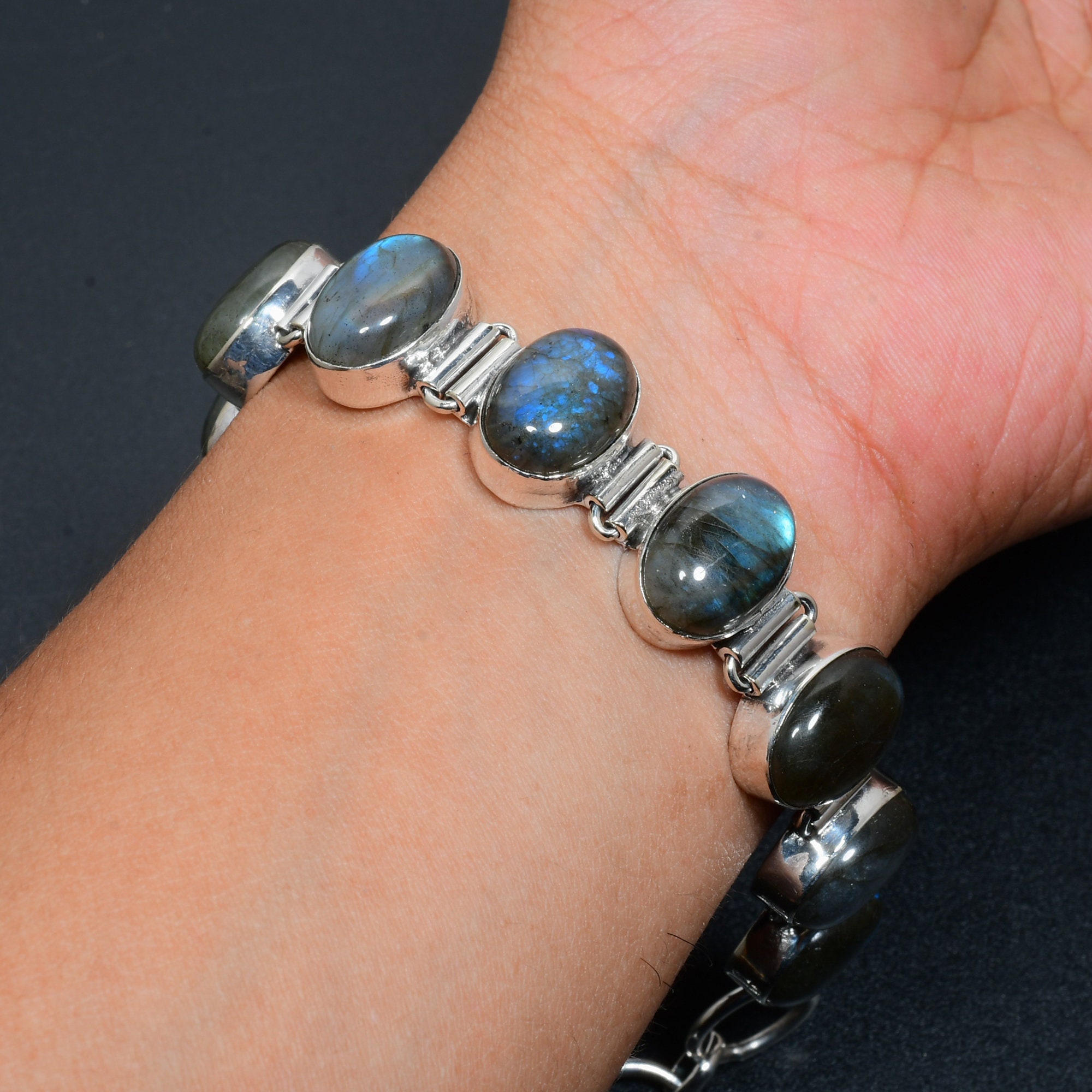 Multi Stone Labradorite Bracelet In Sterling Silver Adjustable Big Boh –  LunarGem