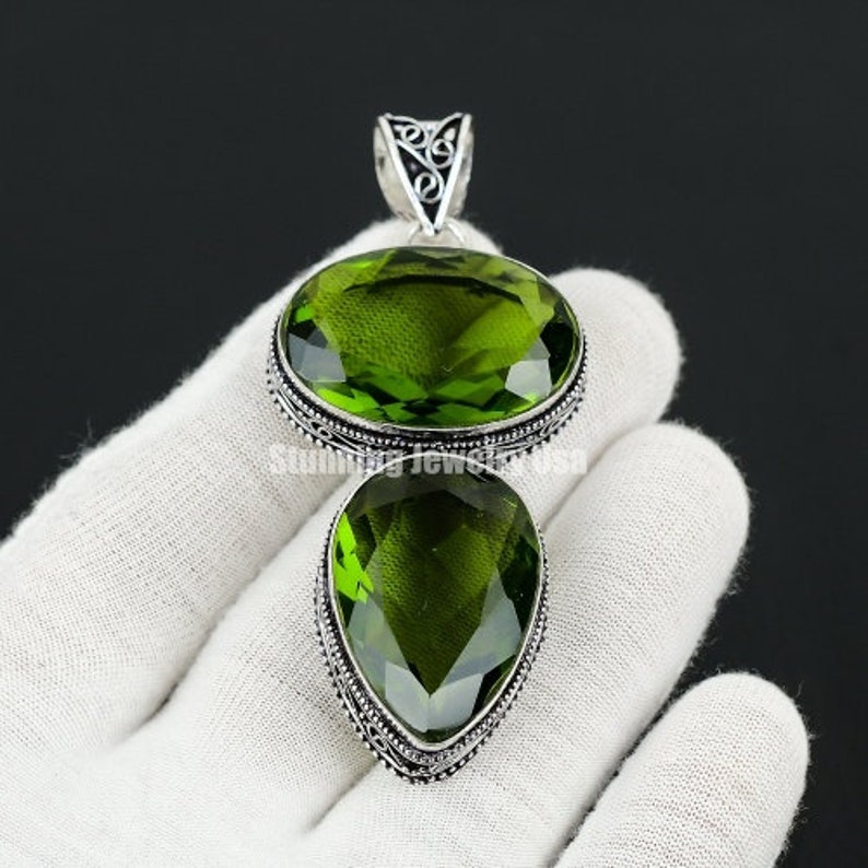 Peridot Gemstone Top Quality Pendant 925 Sterling Silver Jewelry Unisex Handmade Pendant Necklace Christmas Gift Necklace For Gift Pendant image 3