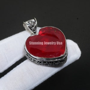 Red Garnet Pendant, Heart Shape Garnet Pendant, 925 Sterling Silver Pendant, Gifts For Christmas, Handmade Jewelry, Handmade Gifts For Women