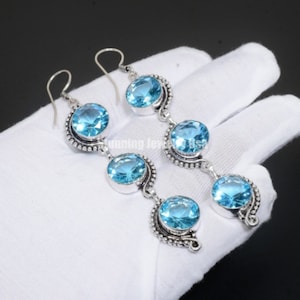 Schweizer Blautopas Edelstein 925 Sterling Silber Ohrring Birthstone 925 Massiv Sterling Silber Ohrring Blautopas Frauen Edelstein Ohrring für Sie