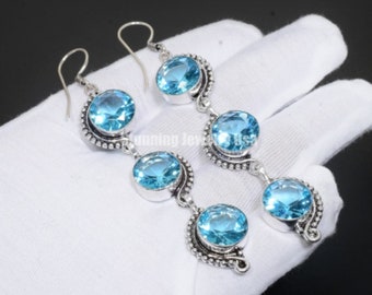 Swiss Blue Topaz Gemstone 925 Sterling Silver Earring Birthstone 925 Solid Sterling Silver Earring Blue Topaz Women Gemstone Earring For Her