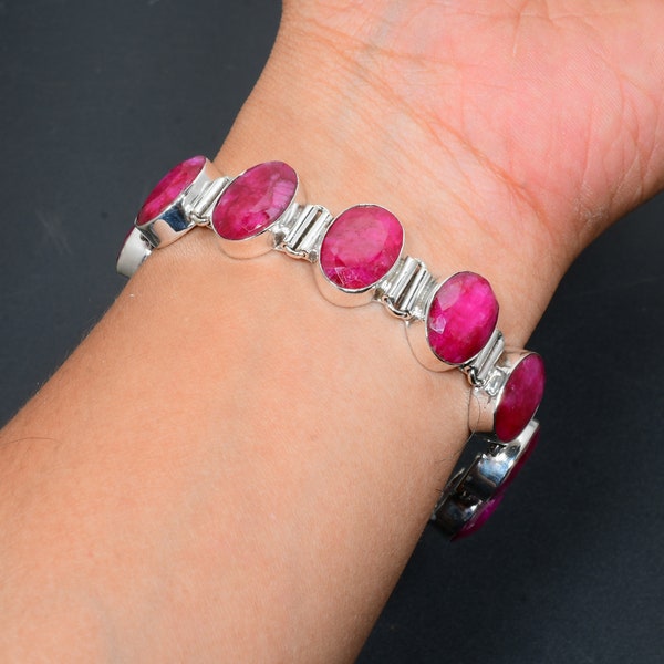 Kashmir Ruby Bracelet Kashmir Ruby Gemstone Handmade 925 Sterling Silver Bracelet Kashmir Ruby Bracelet For Kashmir Ruby Gift For Mother