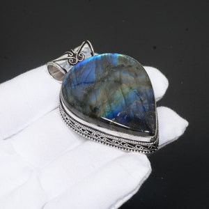 Pendentif en argent sterling 925 fait main avec pierres précieuses en labradorite de feu bleu, cadeau pendentif bijoux en labradorite antique pour la fête des mères image 4