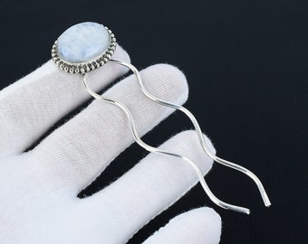 Moonstone Gemstone Dainty Pin Hair Bun Holder, Hair Fork, Hair Clip, Hair Gift, Bridal Jewelry, Modern Hair Pick for Thin and Thick Hair