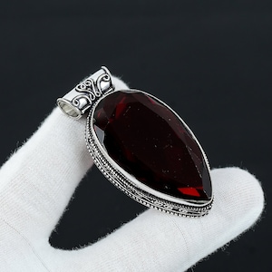 Red Garnet Pear Gemstone Antique Pendant, Red Garnet 925 Sterling Silver Jewelry Pendant, Red Garnet Jewelry, Pendant For Her, For Gifts