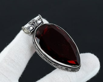 Red Garnet Pear Gemstone Antique Pendant, Red Garnet 925 Sterling Silver Jewelry Pendant, Red Garnet Jewelry, Pendant For Her, For Gifts