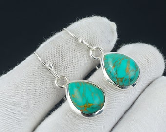 Arizona Turquoise Earring, 925 Sterling Silver Earring Beautiful Gemstone Cabochon Stone Earring Birthday Earring Gift For Her For Women