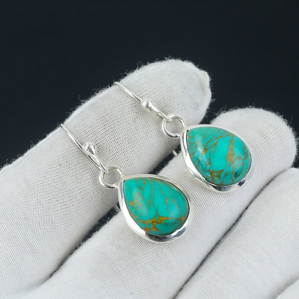 Boucle d'oreille turquoise d'Arizona, boucle d'oreille en argent sterling 925, belle pierre précieuse cabochon, boucle d'oreille d'anniversaire, cadeau pour elle pour femme