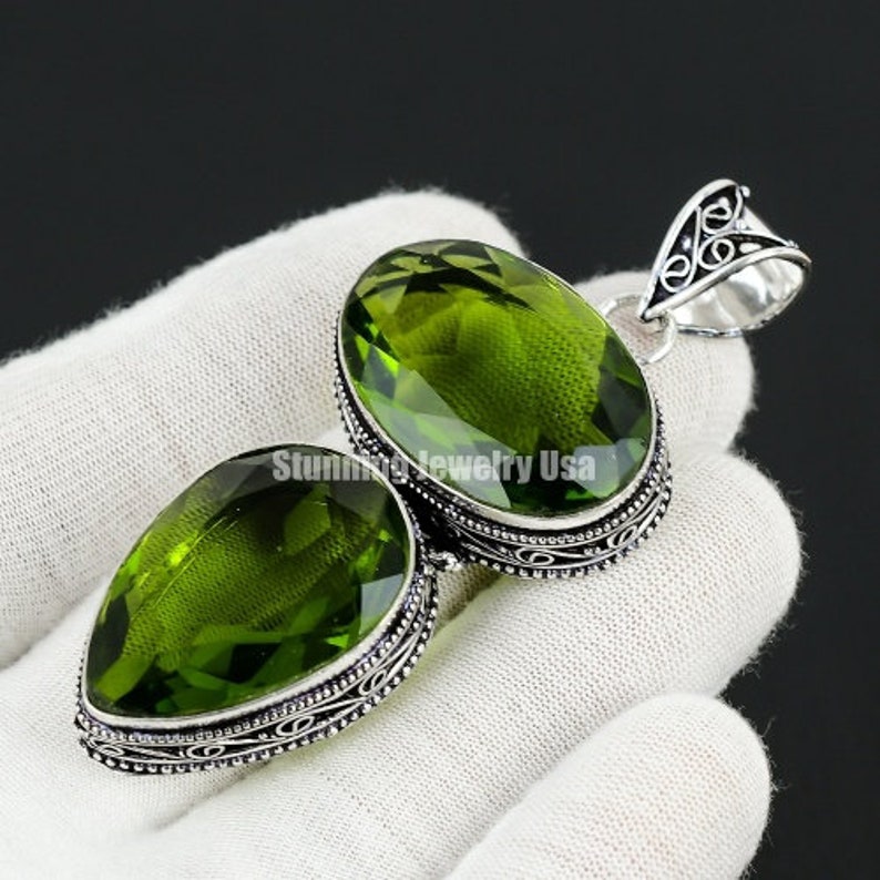 Peridot Gemstone Top Quality Pendant 925 Sterling Silver Jewelry Unisex Handmade Pendant Necklace Christmas Gift Necklace For Gift Pendant image 4