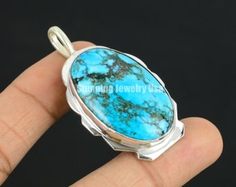 Tibetan Turquoise Pendant Turquoise Natural Gemstone Handmade 925 Sterling Silver Pendant Handmade pendant Halloween Jewelry Christmas Gifts