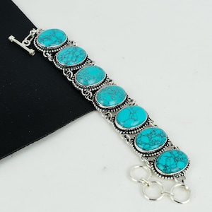 Elegant Blue Turquoise Handmade Bracelet 925 Sterling Silver Jewelry, Natural Gemstone Bracelet, Boho Jewelry For Gifts, Birthday Gifts