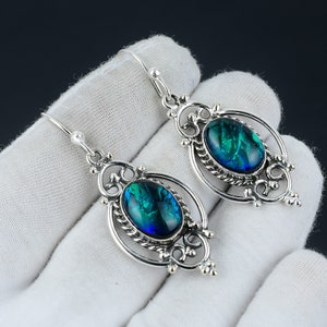Triplet Fire Opal Earring, Opal Silver Earring, Cabochon Earring, 925 Sterling Silver Earring, Gemstone Earring, Dangle Earring